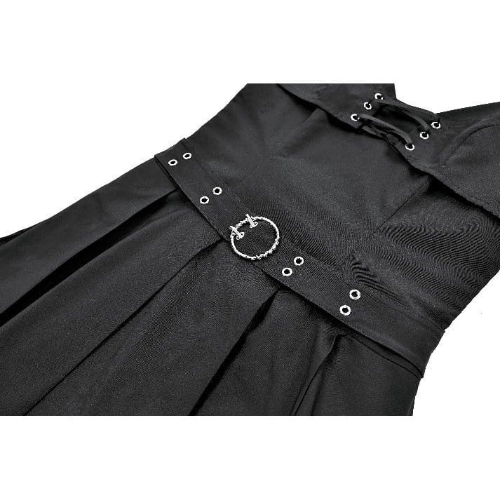 Darkinlove Women's Gothic Buckle Strap Plunging V-neck Slip Dress