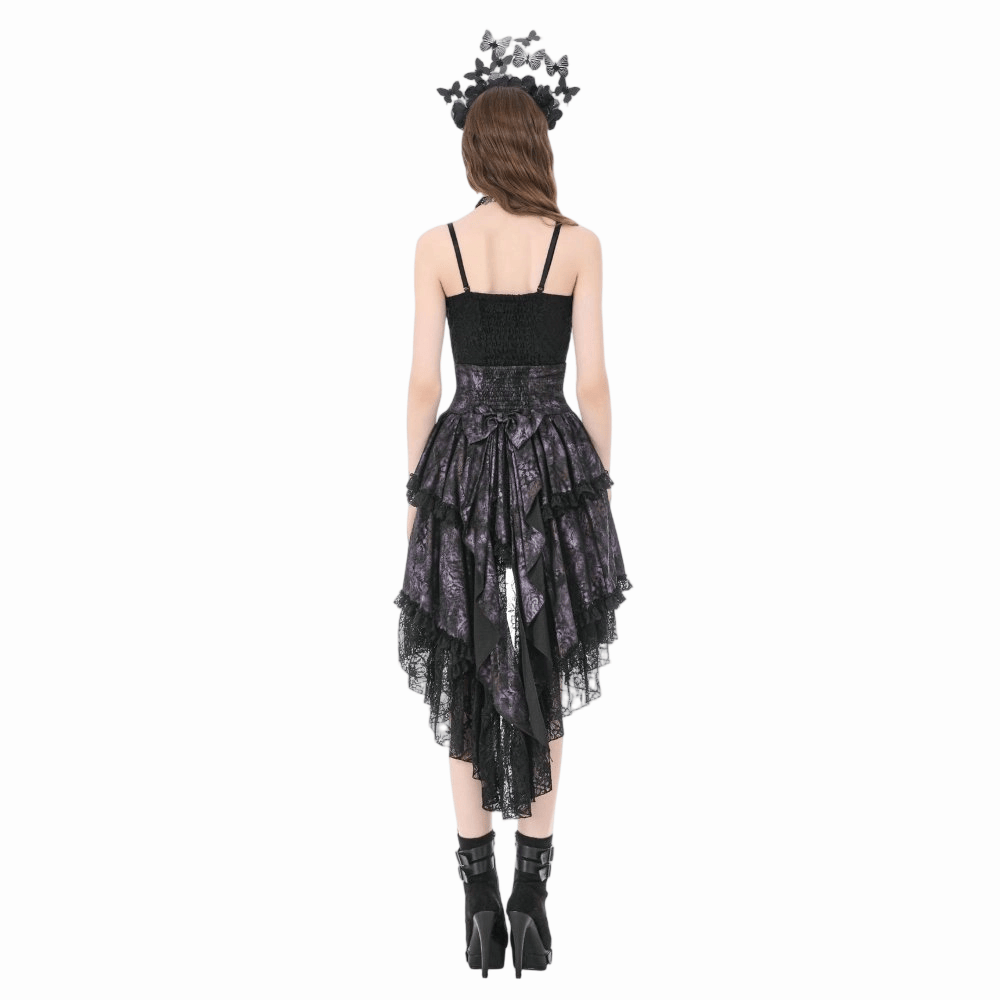 Darkinlove Women's Gothic Butterfly Bowknot Lace-up High-Low Skirt