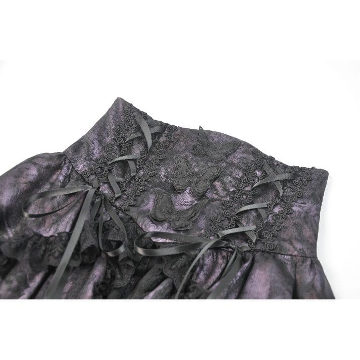 Darkinlove Women's Gothic Butterfly Bowknot Lace-up High-Low Skirt