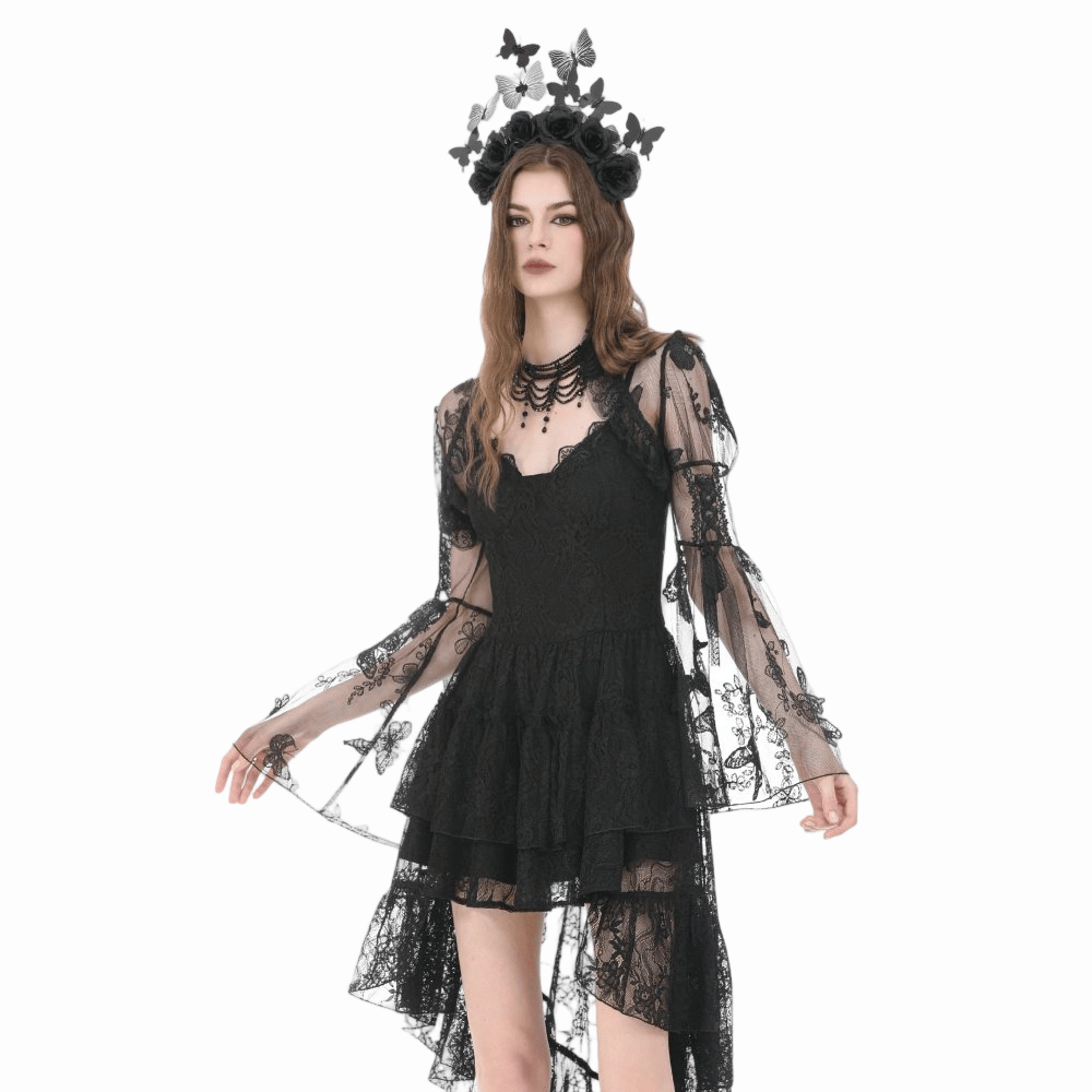 Mantella da donna Darkinlove in pizzo con ricami a farfalla gotica e maniche a campana.