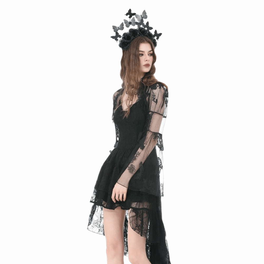 Mantella da donna Darkinlove in pizzo con ricami a farfalla gotica e maniche a campana.