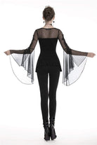 Darkinlove Women's Gothic Butterfly Sleeved Lace-up Tops With Irregular Hem