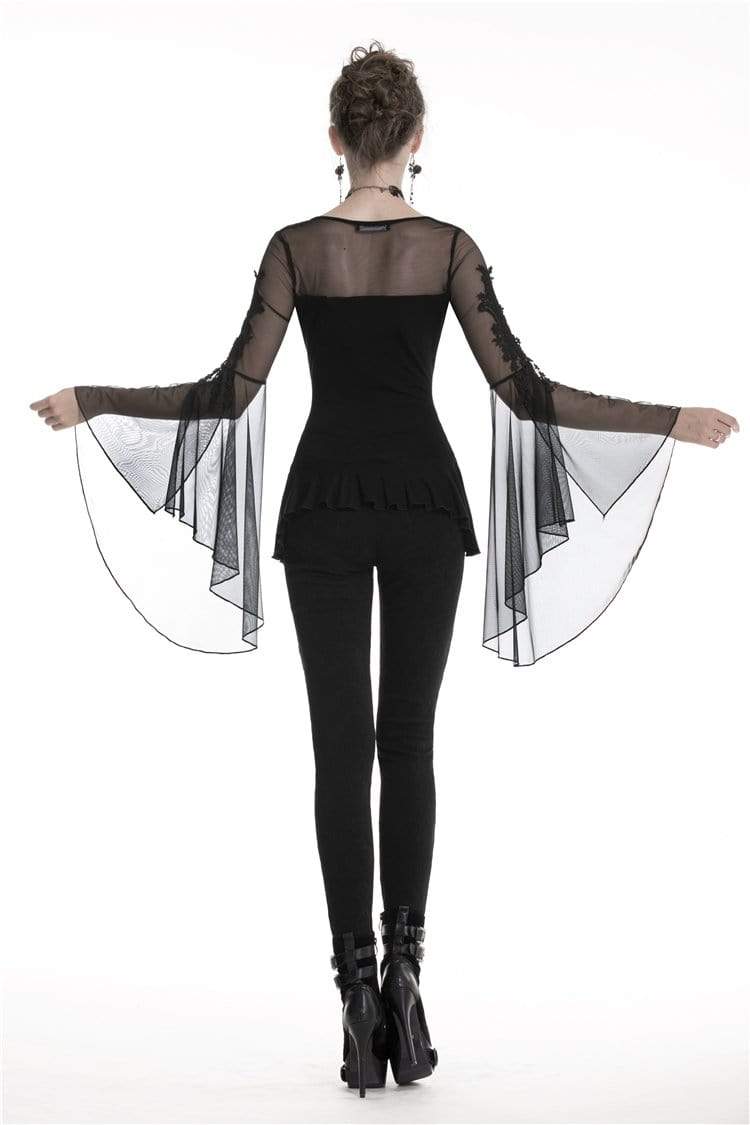 Darkinlove Women's Gothic Butterfly Sleeved Lace-up Tops With Irregular Hem