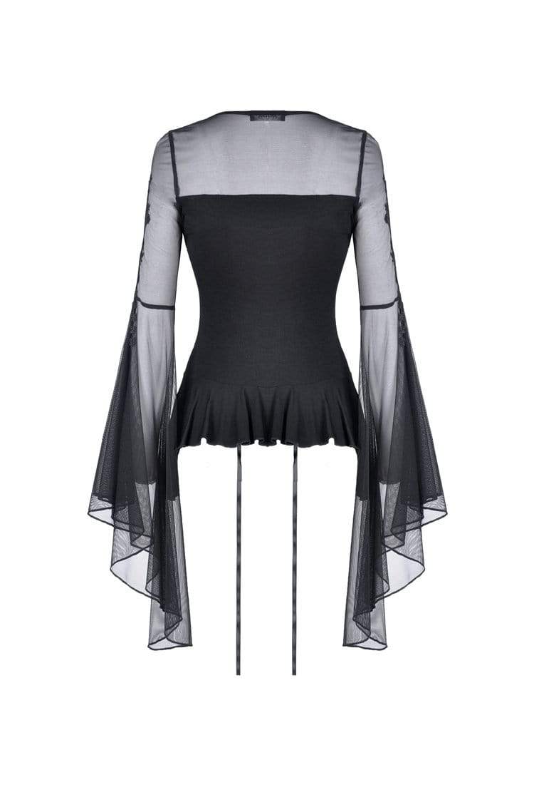 Darkinlove Women's Gothic Butterfly Sleeved Lace-up Tops With Irregular Hem
