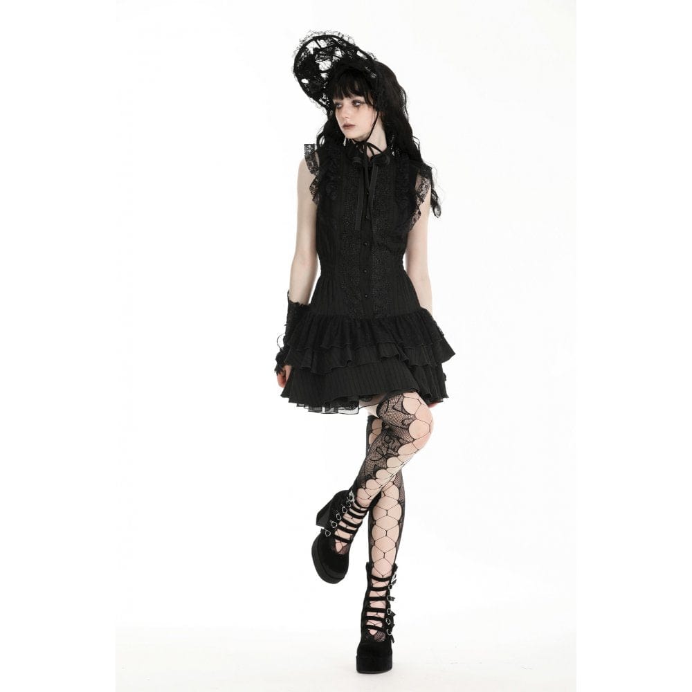 Darkinlove Women's Gothic Cheongsam Collar Ruffled Homecoming Dress