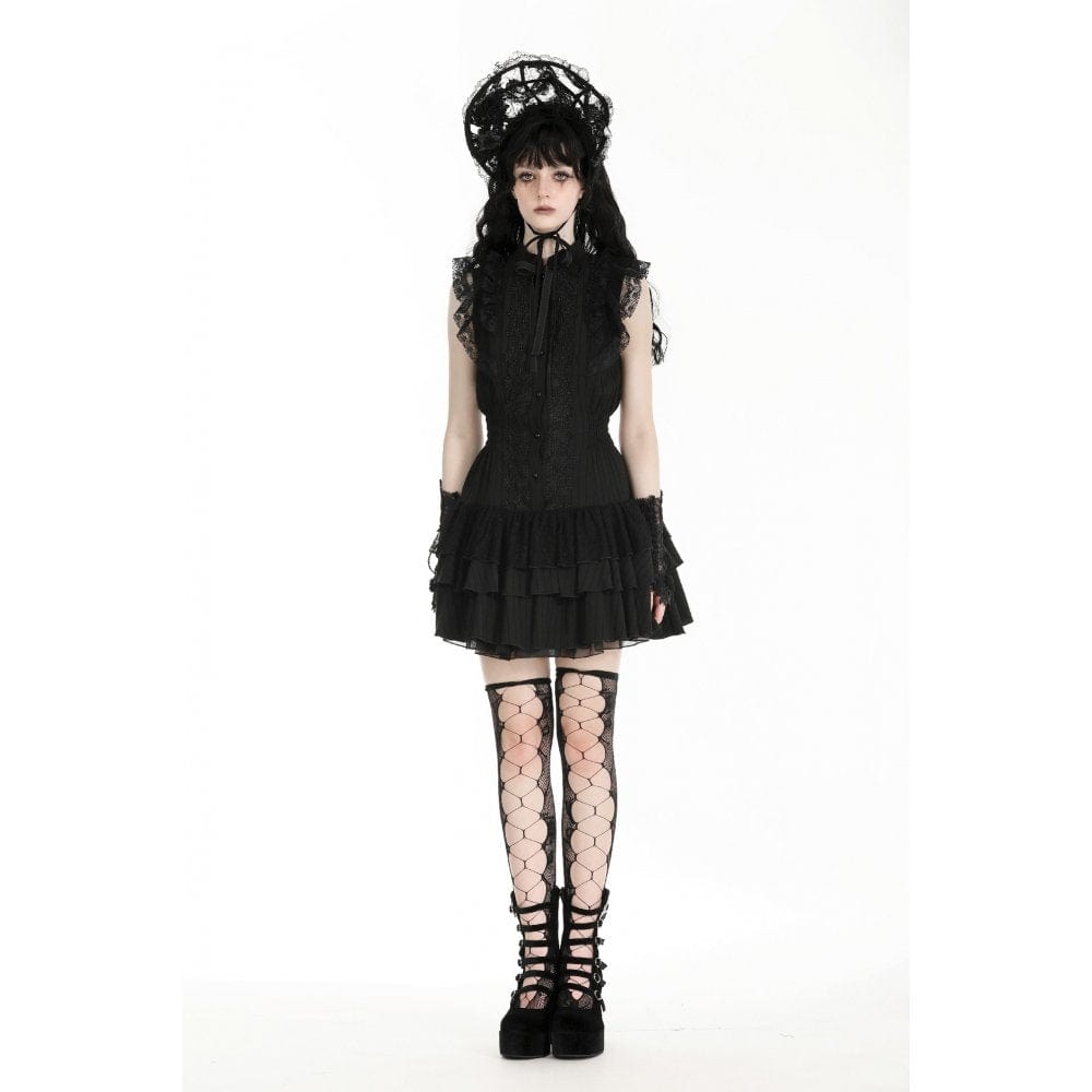 Darkinlove Women's Gothic Cheongsam Collar Ruffled Homecoming Dress