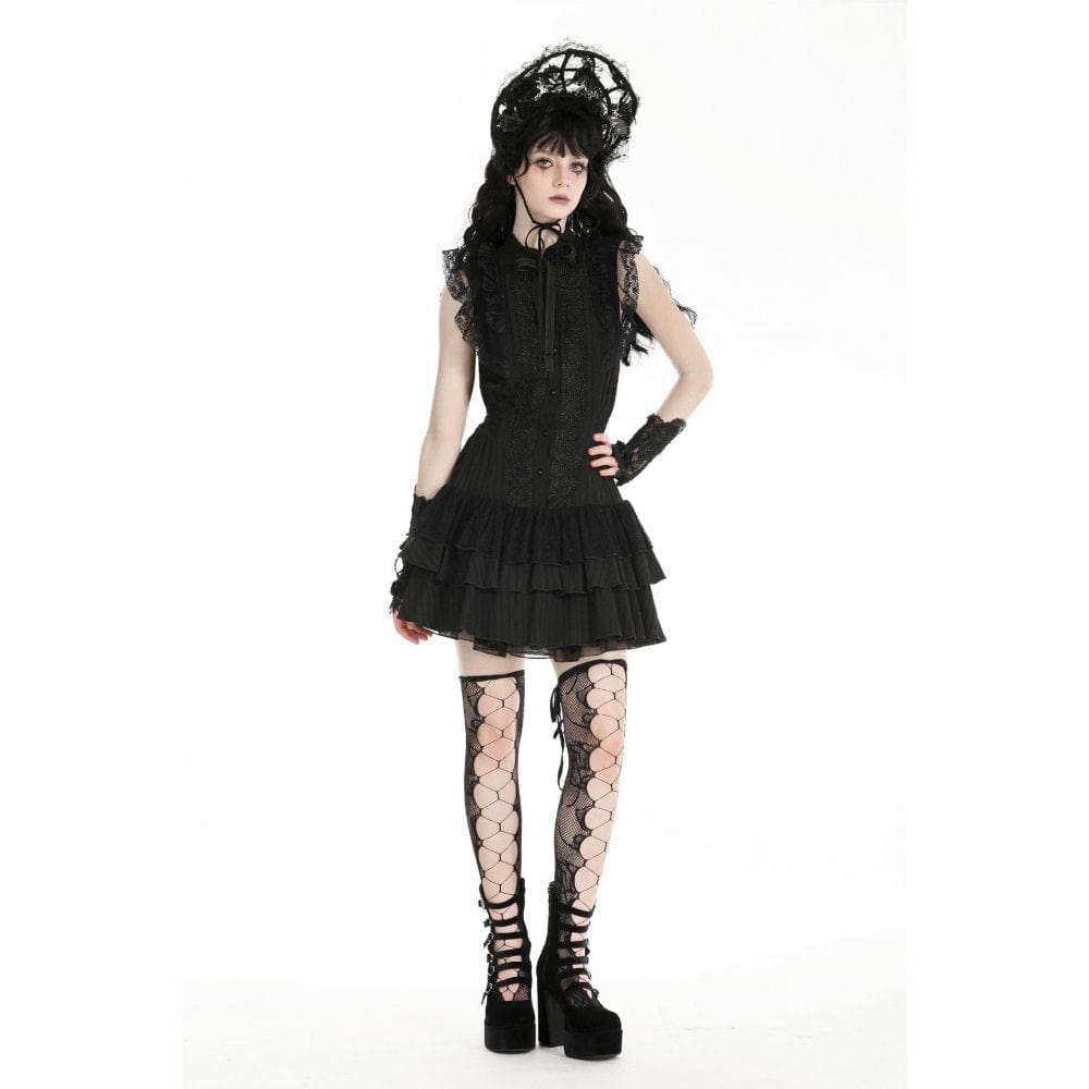 Darkinlove Women's Gothic Cheongsam Collar Ruffled Homecoming Dress