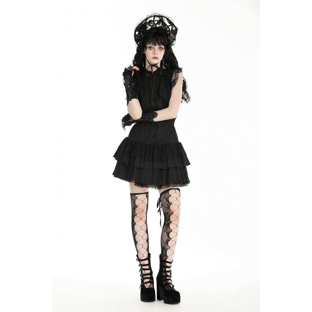 Darkinlove Women's Gothic Cheongsam Collar Ruffled Homecoming Dress