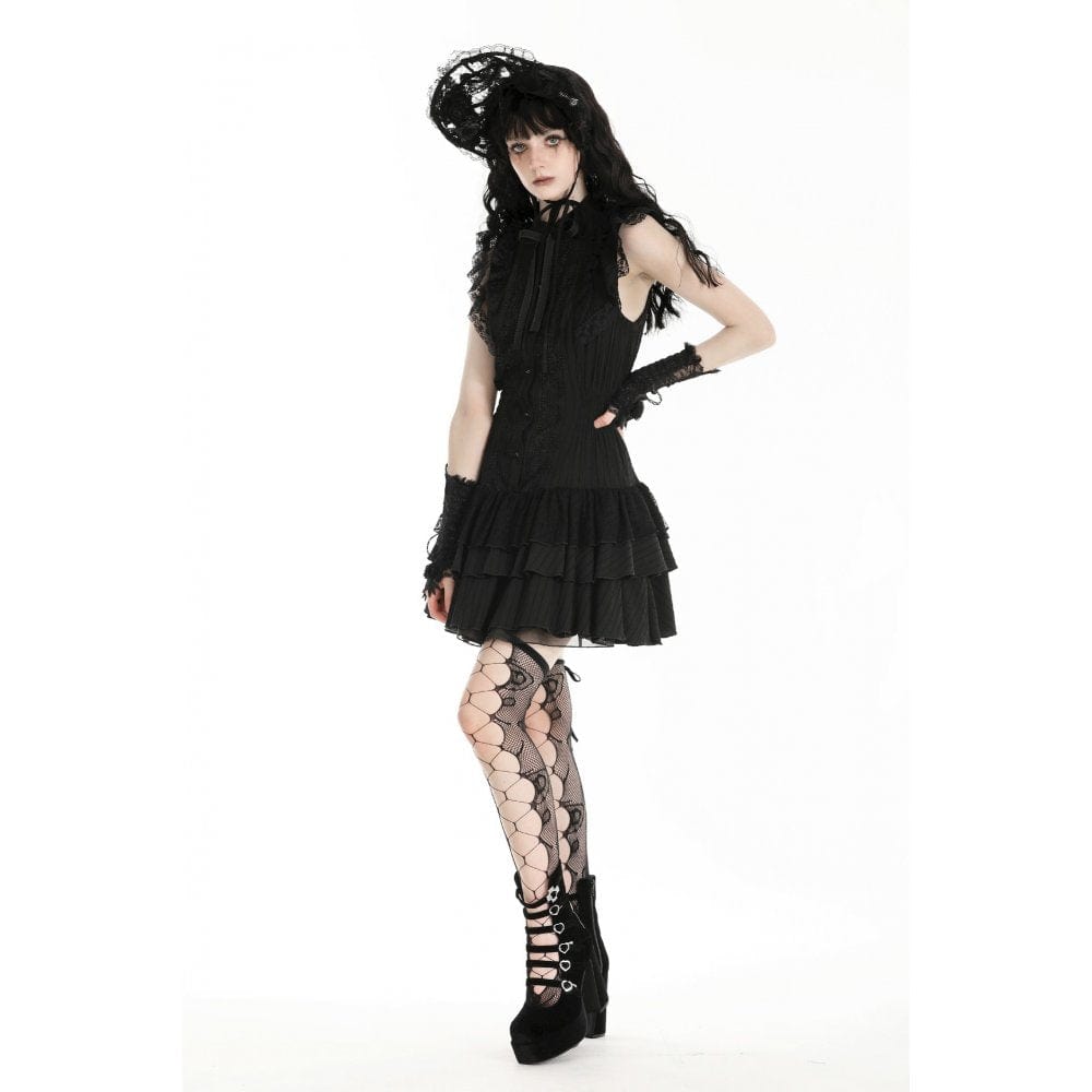 Darkinlove Women's Gothic Cheongsam Collar Ruffled Homecoming Dress