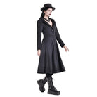 Darkinlove Women's Gothic Cobweb Lapel Pinstripe Single-breasted Long Coat