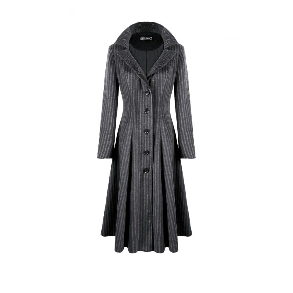 Darkinlove Women's Gothic Cobweb Lapel Pinstripe Single-breasted Long Coat
