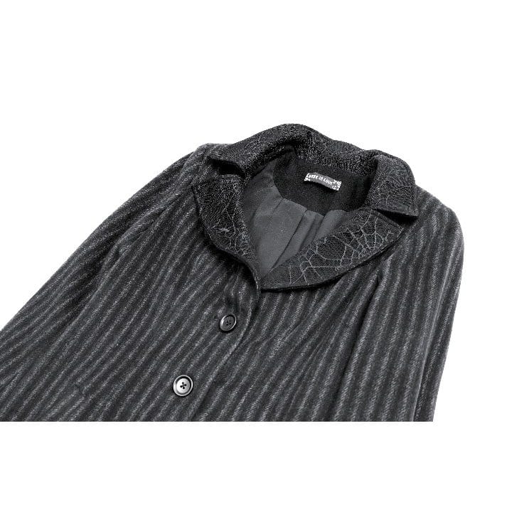 Darkinlove Women's Gothic Cobweb Lapel Pinstripe Single-breasted Long Coat