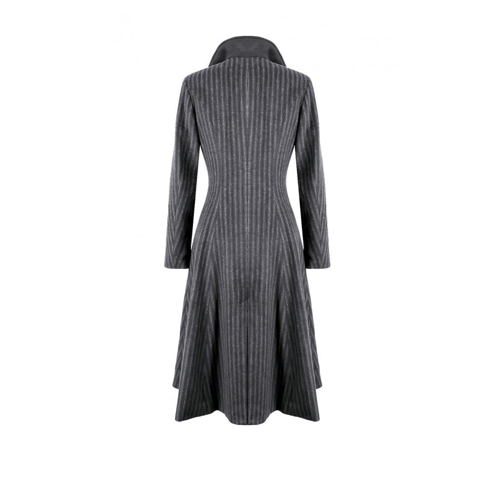 Darkinlove Women's Gothic Cobweb Lapel Pinstripe Single-breasted Long Coat