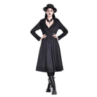 Darkinlove Women's Gothic Cobweb Lapel Pinstripe Single-breasted Long Coat