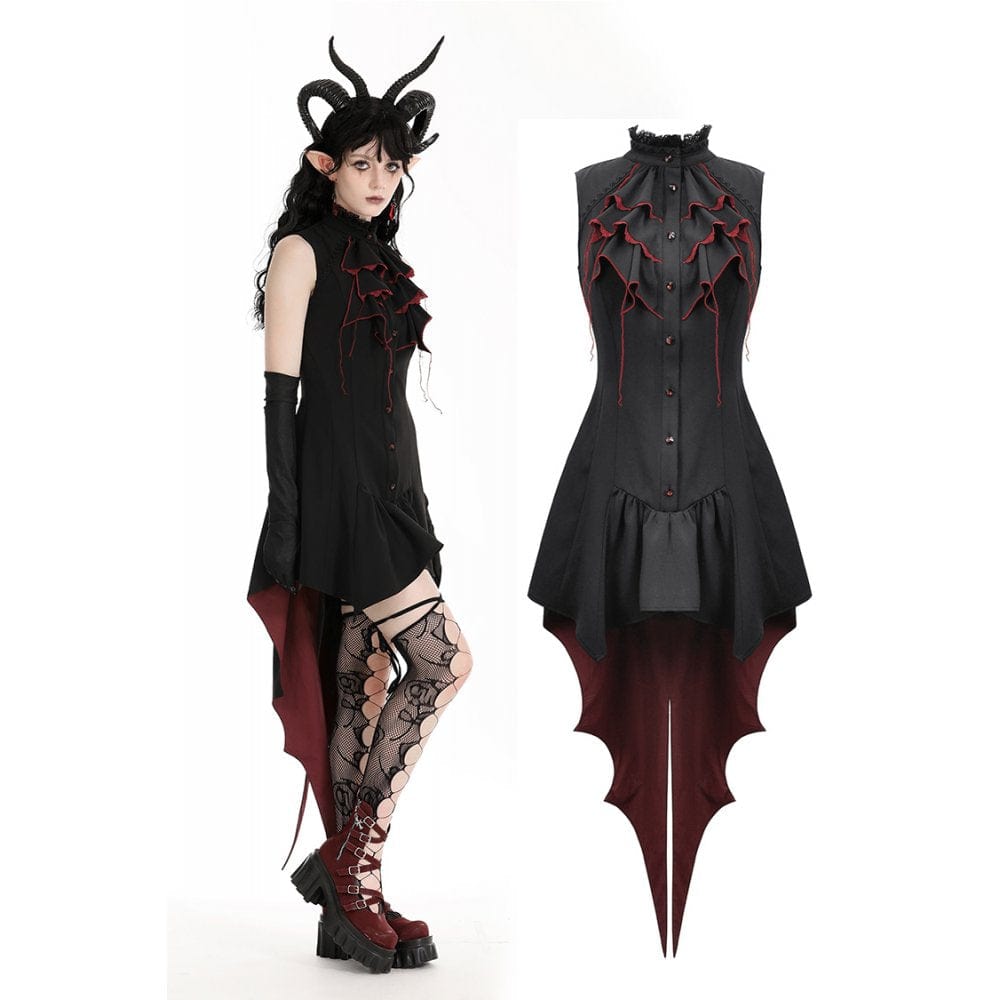 Darkinlove Women's Gothic Contrast Color Halloween Tail Dress