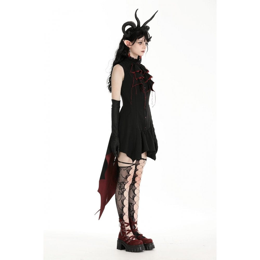 Darkinlove Women's Gothic Contrast Color Halloween Tail Dress