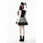 Darkinlove Women's Gothic Contrast Color Harlequin Puff Sleeved Dress
