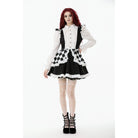 Darkinlove Women's Gothic Contrast Color Harlequin Puff Sleeved Dress