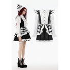 Darkinlove Women's Gothic Contrast Color Harlequin Puff Sleeved Dress