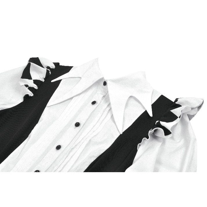 Darkinlove Women's Gothic Contrast Color Harlequin Puff Sleeved Dress