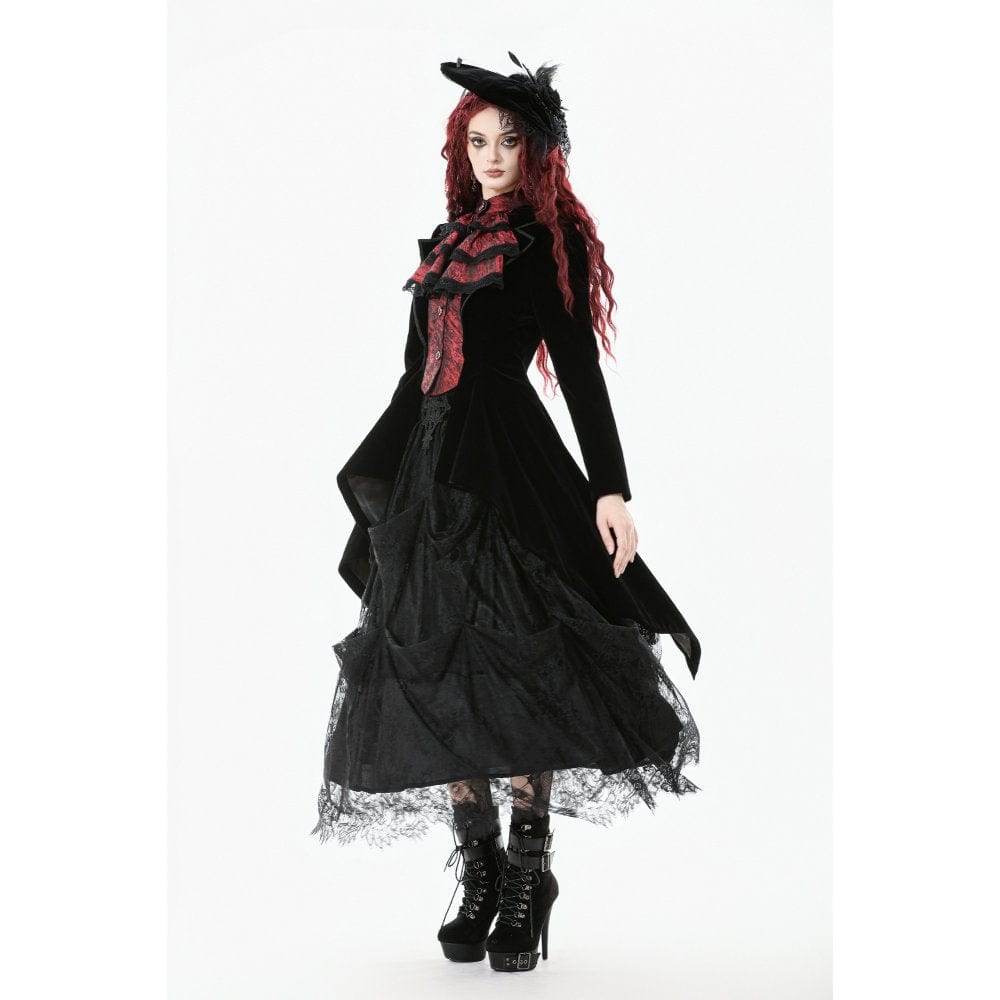 Darkinlove Women's Gothic Contrast Color Mock Two-piece Swallow-tailed Jacket
