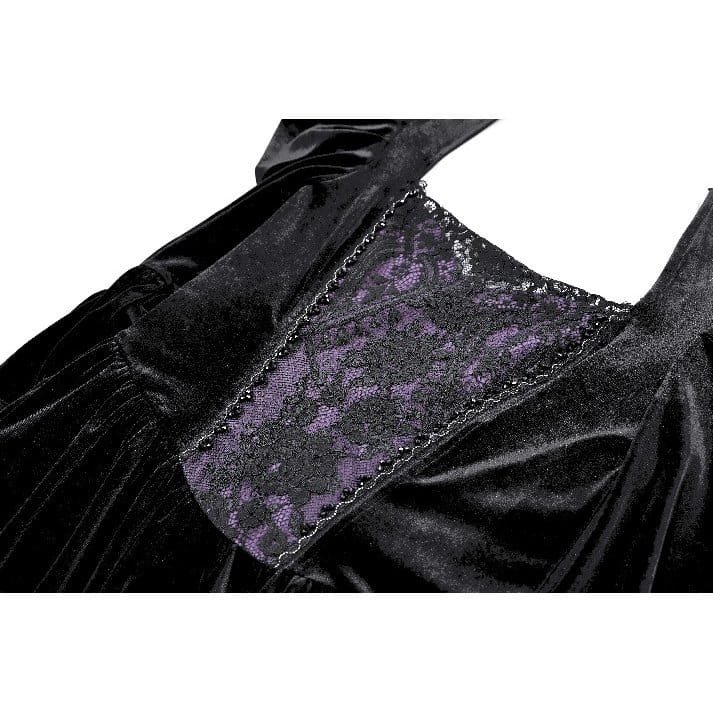 Darkinlove Women's Gothic Contrast Color Square-cut Collar Bell Sleeve Maxi Dress