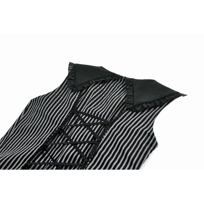 Darkinlove Women's Gothic Cross Bowknot Pinstripe Ruffle-Tier Dress