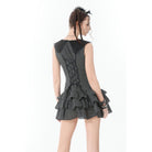 Darkinlove Women's Gothic Cross Bowknot Pinstripe Ruffle-Tier Dress