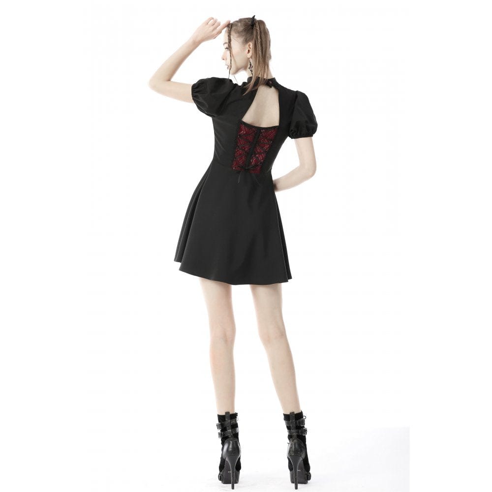 Darkinlove Women's Gothic Cross Contrast Color Doll Dress