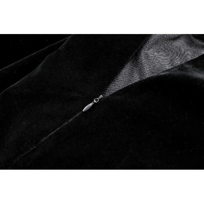 Darkinlove Women's Gothic Cross Decor Velvet Splice Jacquard Long Sleeved Dress