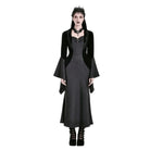 Darkinlove Women's Gothic Cross Decor Velvet Splice Jacquard Long Sleeved Dress
