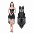 Darkinlove Women's Gothic Cross Floral Sheer Slip Dress with Tail