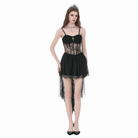 Darkinlove Women's Gothic Cross Floral Sheer Slip Dress with Tail