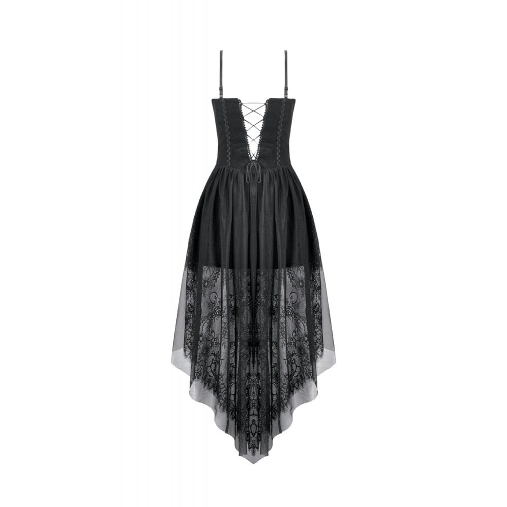 Darkinlove Women's Gothic Cross Floral Sheer Slip Dress with Tail