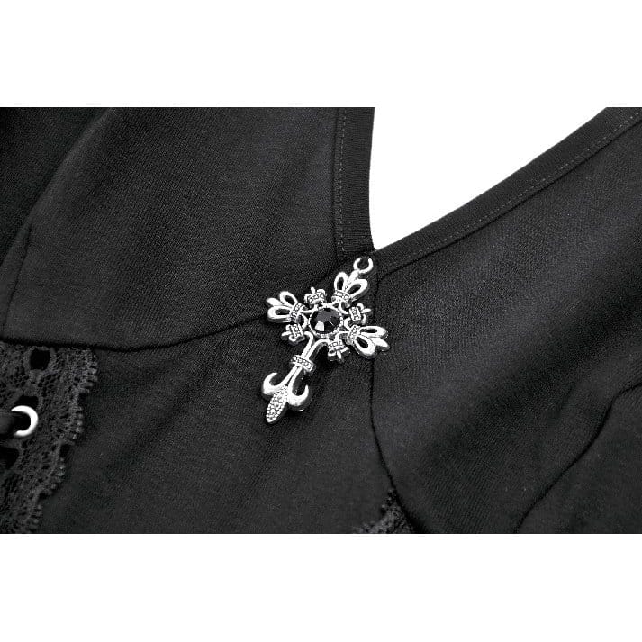 Darkinlove Women's Gothic Cross Plunging Lace-up Short Dress