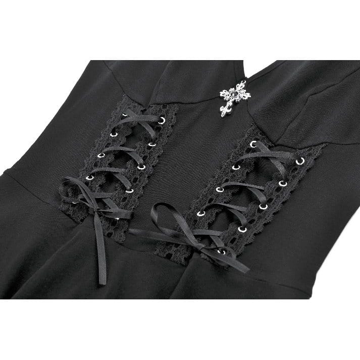 Darkinlove Women's Gothic Cross Plunging Lace-up Short Dress