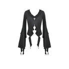 Darkinlove Women's Gothic Cross Plunging Long Sleeve Crop Top with Streamer