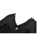 Darkinlove Women's Gothic Cross Plunging Long Sleeve Crop Top with Streamer