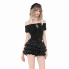 Darkinlove Women's Gothic Cross Ruched Halter Short Sleeve Crop Top