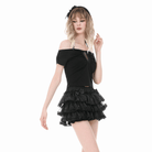 Darkinlove Women's Gothic Cross Ruched Halter Short Sleeve Crop Top