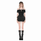 Darkinlove Women's Gothic Cross Ruched Halter Short Sleeve Crop Top
