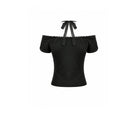 Darkinlove Women's Gothic Cross Ruched Halter Short Sleeve Crop Top