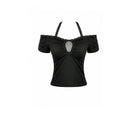 Darkinlove Women's Gothic Cross Ruched Halter Short Sleeve Crop Top