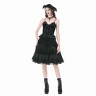 Darkinlove Women's Gothic Cross Trimmed Ruffled Velvet Top