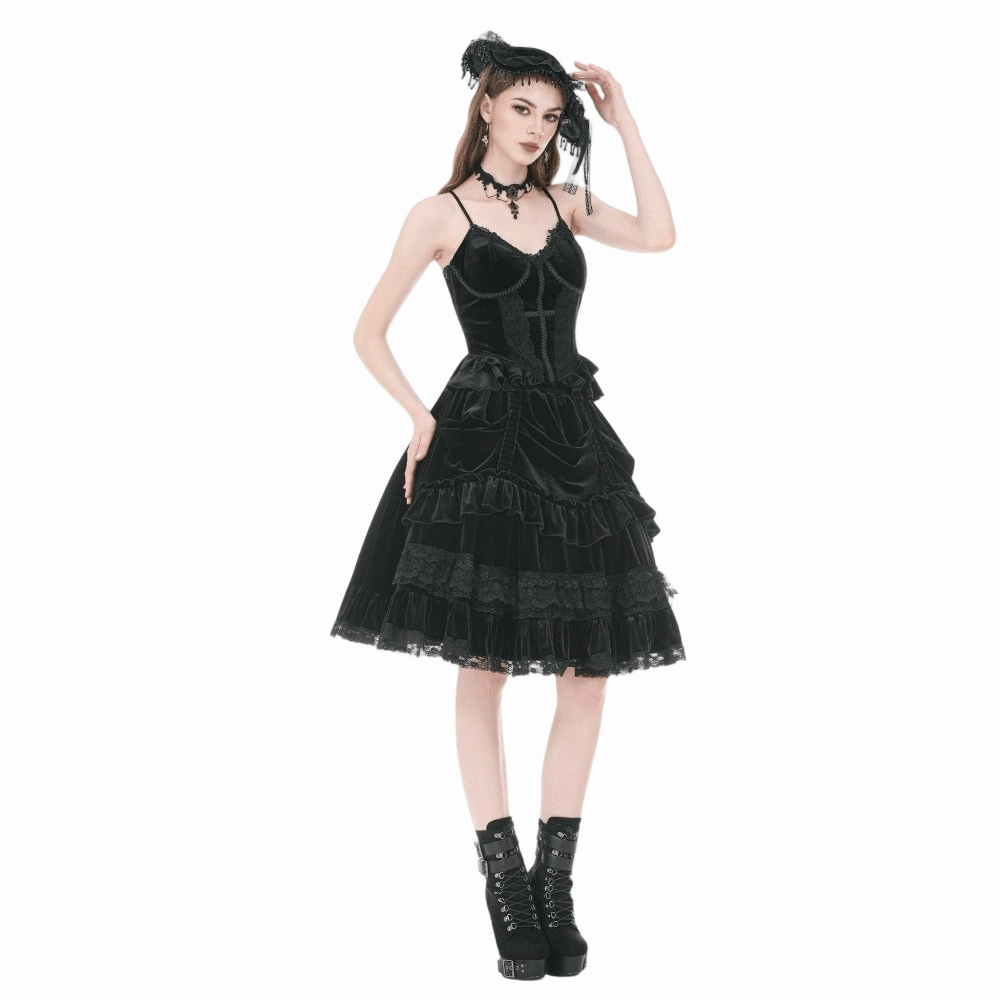 Top da donna in velluto con volant e finiture a croce gotica di Darkinlove