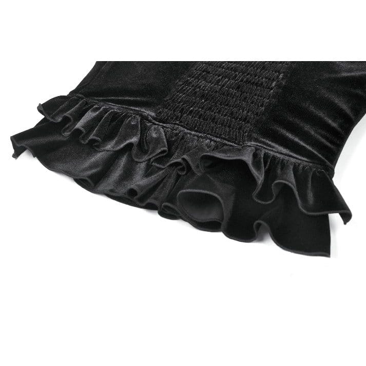 Top da donna in velluto con volant e finiture a croce gotica di Darkinlove