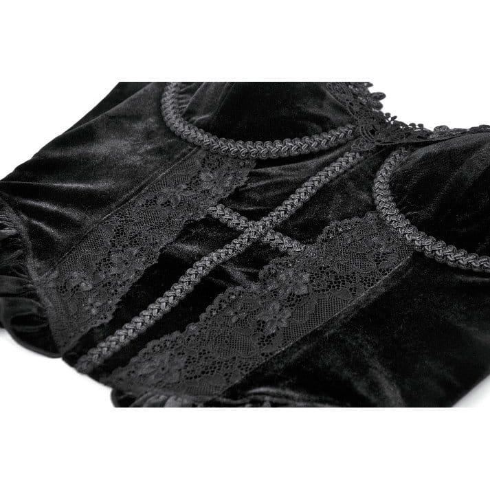 Top da donna in velluto con volant e finiture a croce gotica di Darkinlove