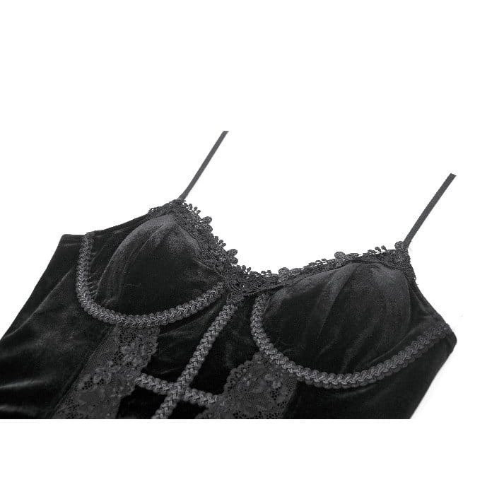 Top da donna in velluto con volant e finiture a croce gotica di Darkinlove