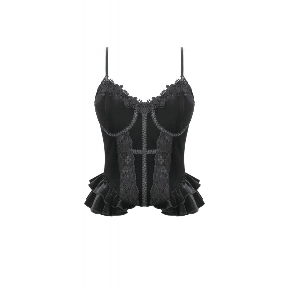 Top da donna in velluto con volant e finiture a croce gotica di Darkinlove