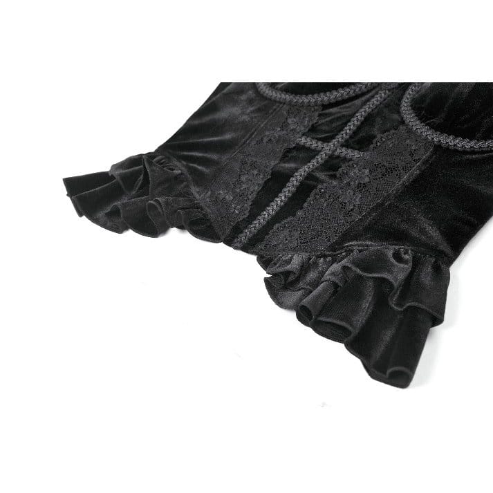 Top da donna in velluto con volant e finiture a croce gotica di Darkinlove